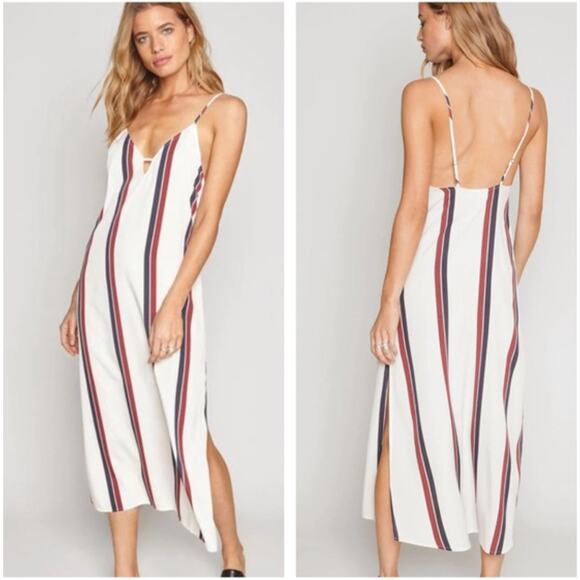 AMUSE SOCIETY Austin Striped Midi Dress Size Small V-Neck White Boho - Picture 8 of 8